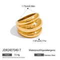 KIKA Statement 18K Gold Color Plated Stainless Steel Waterproof Two tone Chubby Three layer Raised Ribbed Ring Women's Jewelry