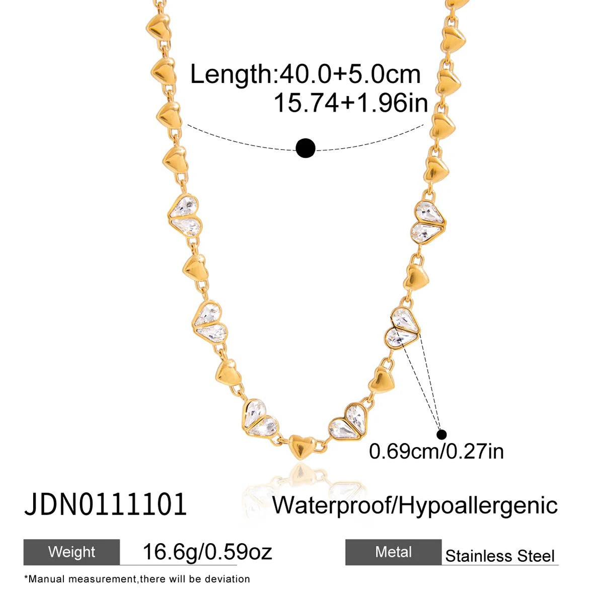 Kika Classic White Heart Shape Zircons Chain Necklace Luxurious