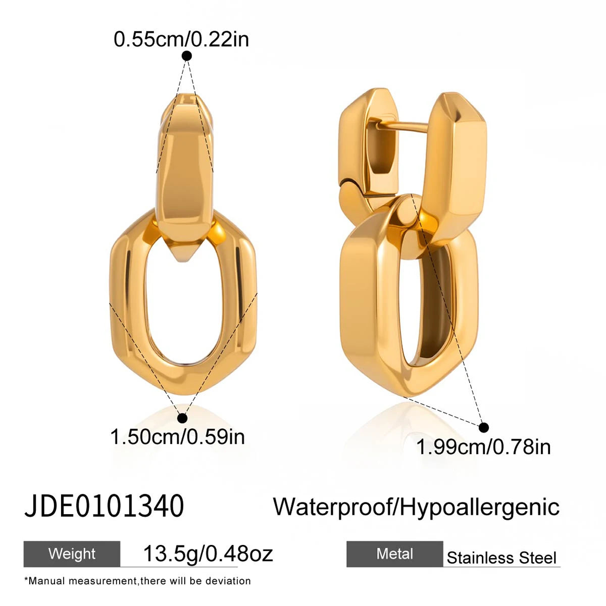 Kika  Delicate Blocked Smooth Geometric Double Ring Pendant Earrings