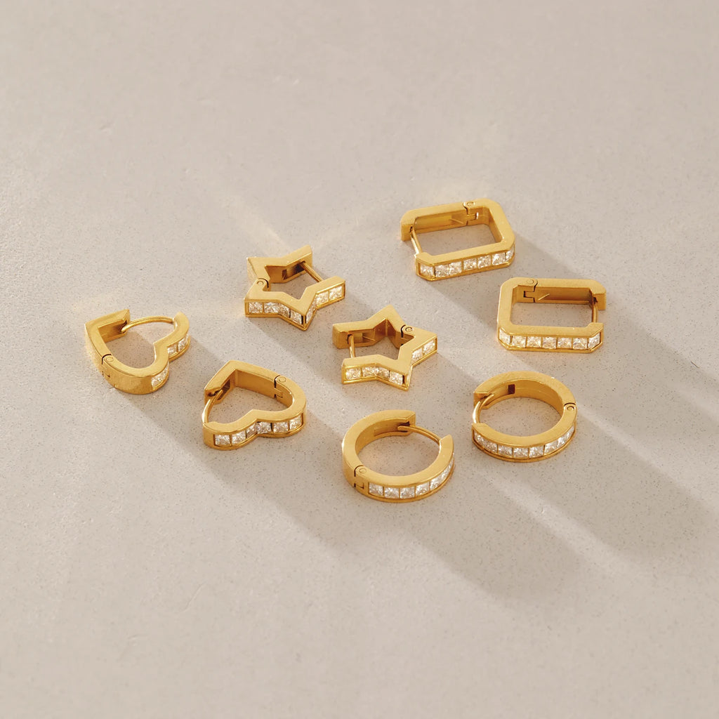KIKA Square Zircon Geometric Clip Earrings For Women Classic 18K Gold PVD Plated Stainless Steel Earrings Fashion Jewelry Gift