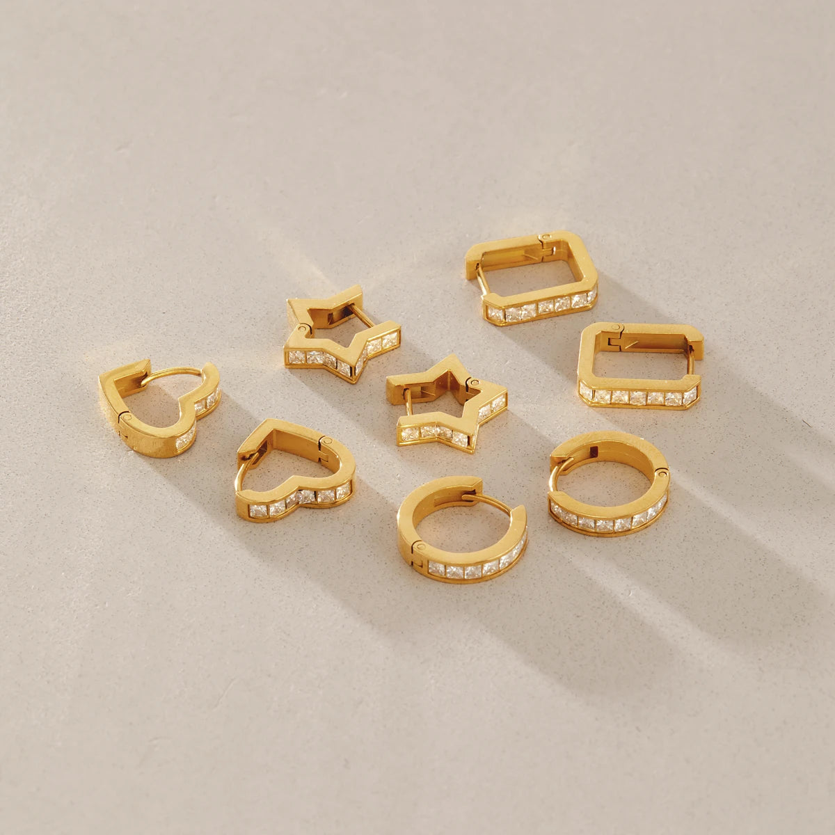 KIKA Square Zircon Geometric Clip Earrings For Women Classic 18K Gold PVD Plated Stainless Steel Earrings Fashion Jewelry Gift