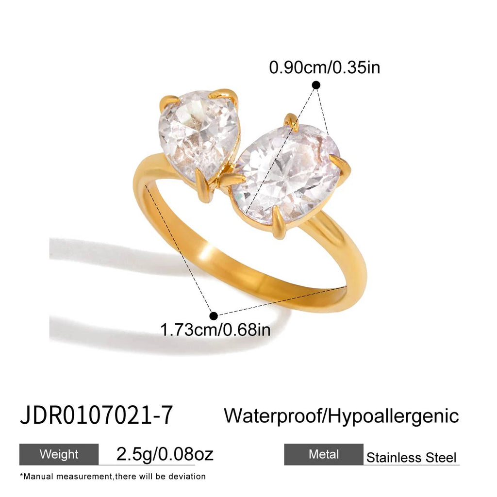 KIKA Classic MInimalist 18k Gold Color PVD Plated Droplet Shaped Large White Zircon Rings Waterproof  Stainless Steel 316L