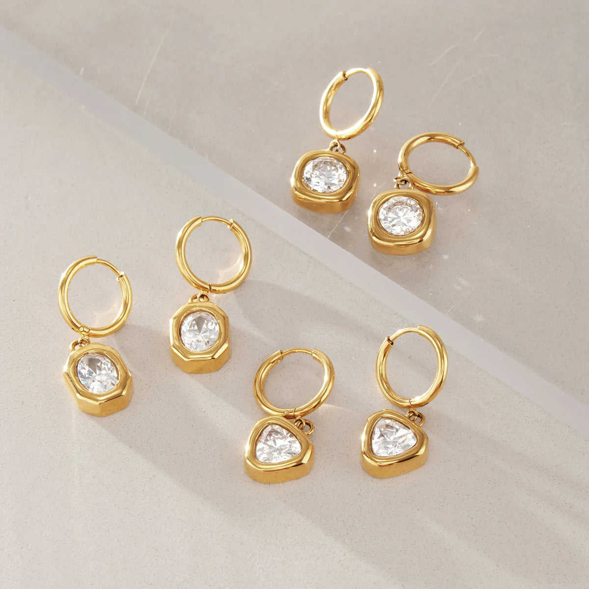 Kika Geometric Zircon Drop Earrings Minimalist 18K Gold PVD Plated Stainless Steel 316L