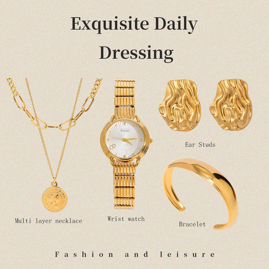 Stacked Necklace Wrinkled Earrings Adjustable Bracelet