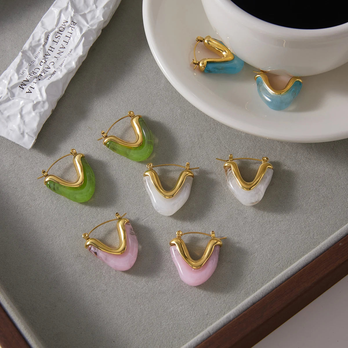 Kika Delicate Colored Resin Chubby Irregular V-Shaped Earring