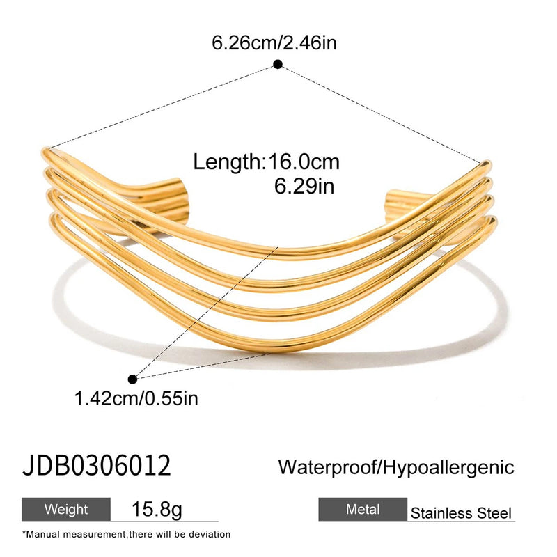 Kika Minimalist 18K Gold Color Plated Stainless Steel Multi Layer Line Hollow  Bracelets Woman