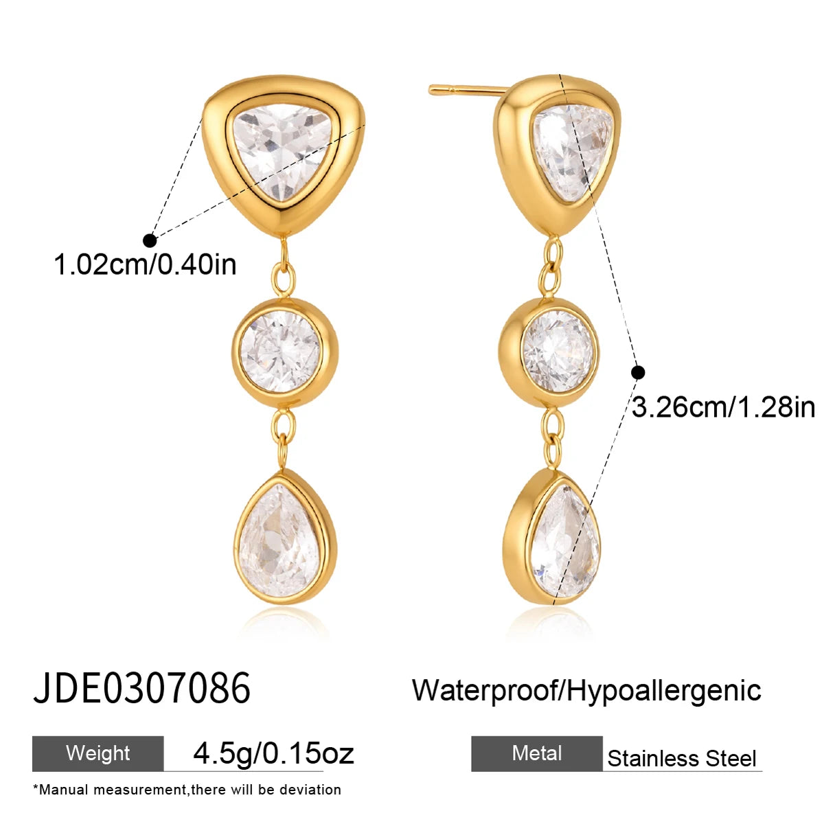 KIKA Elegant Geometric Zircon Pendant Necklace Earrings For Women Minimalist 18K Gold PVD Plated Stainless Steel 316L