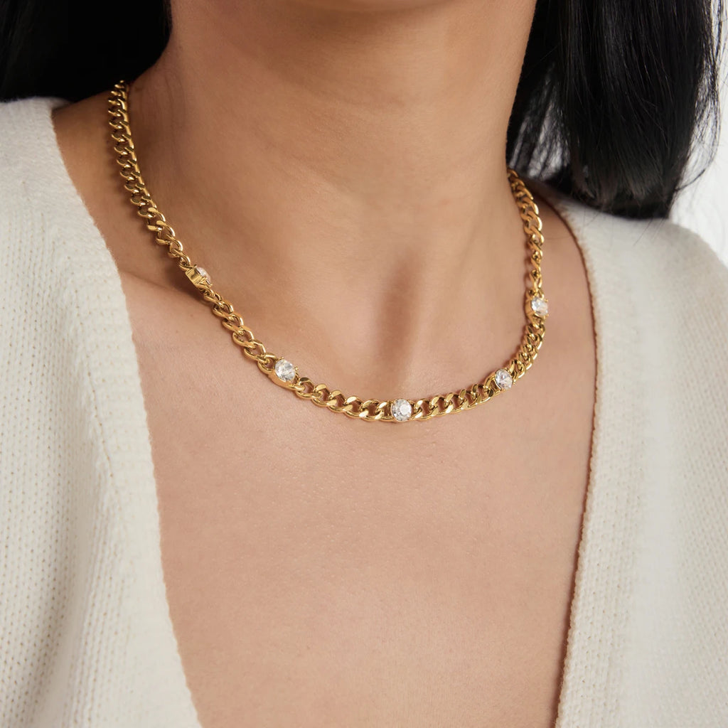 KIKA Minimalist Crystal Chunky Chain Necklace For Women Classic 18K Gold PVD Plated Stainless Steel Necklace Fashion Jewelry
