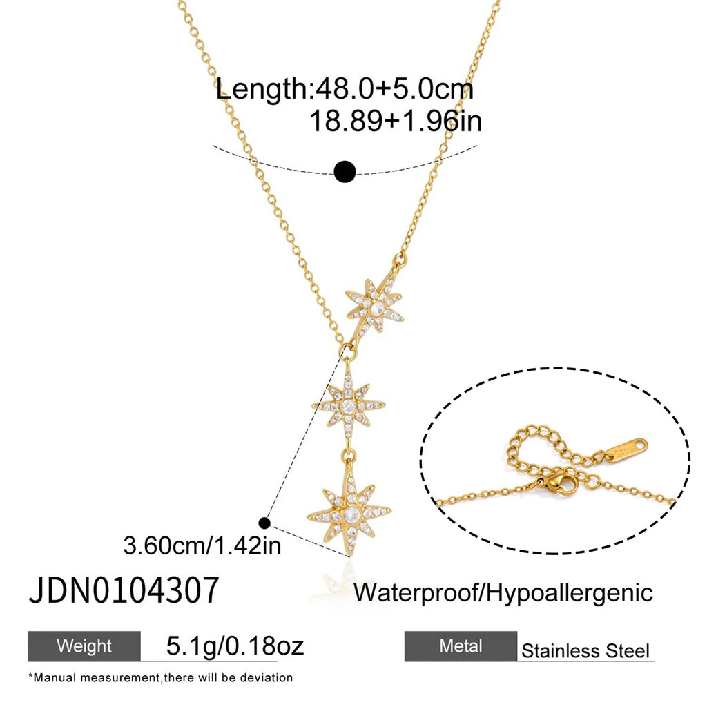 Kika Classic Crystal Moon Star Pendant Necklace Minimalist 18K Gold Plated Stainless Steel 316L