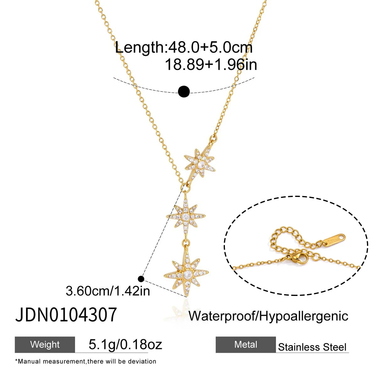 Kika Classic Crystal Moon Star Pendant Necklace Minimalist 18K Gold Plated Stainless Steel 316L