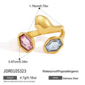 Kika Elegant Multicolor Glass Stone Geometric Open Rings 18K Gold Plated Stainless Steel 316L
