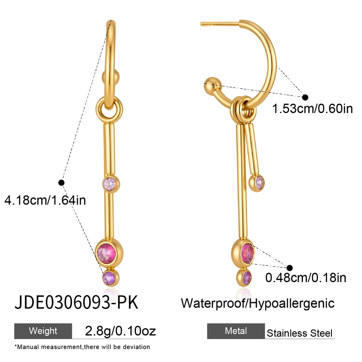 KIKA Geometric Zircon Long Drop Earrings PVD 18K Gold Plated Stainless Steel 316L