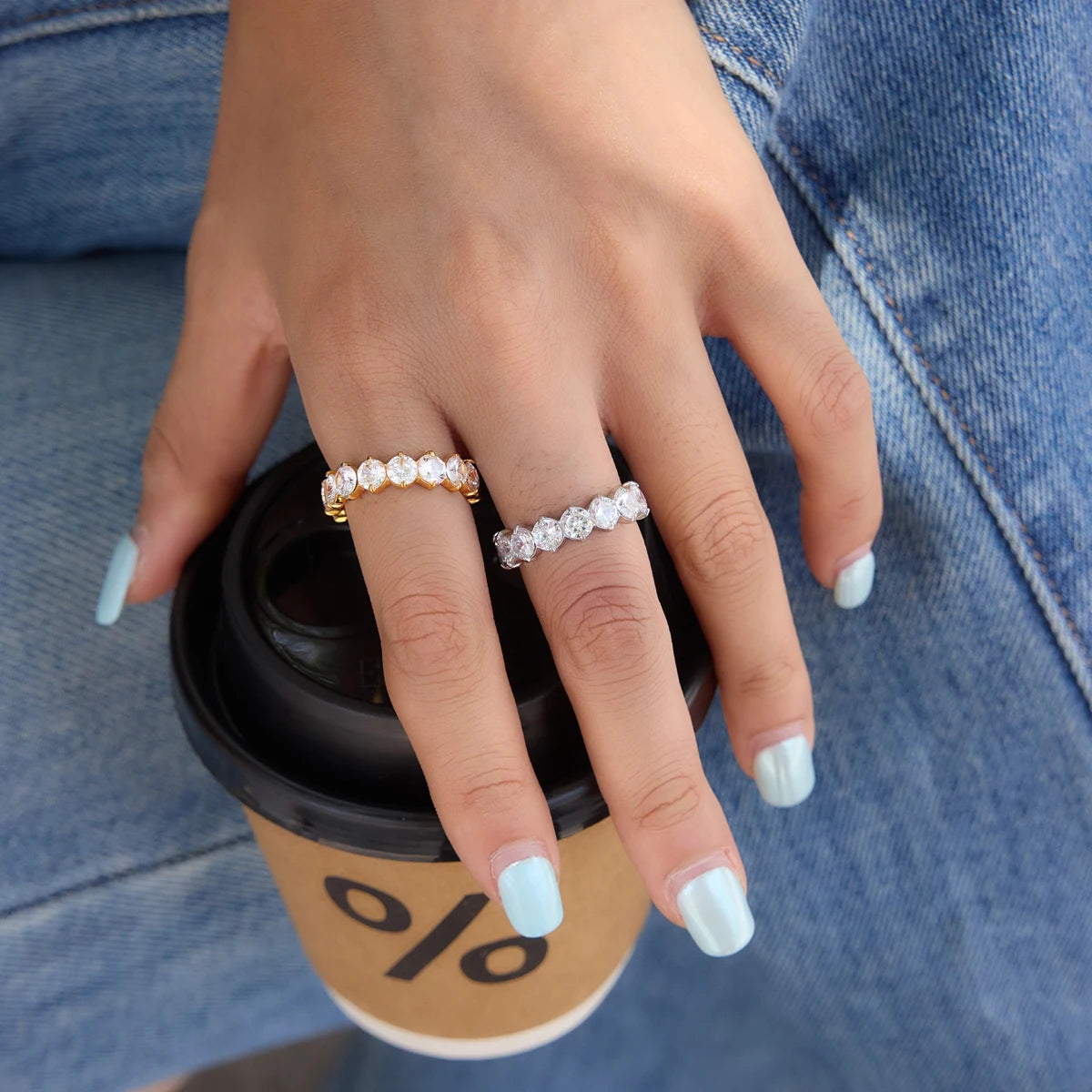 KIKA Elegant Full Round Zircon Rings  PVD Plated Stainless Steel 316Lt