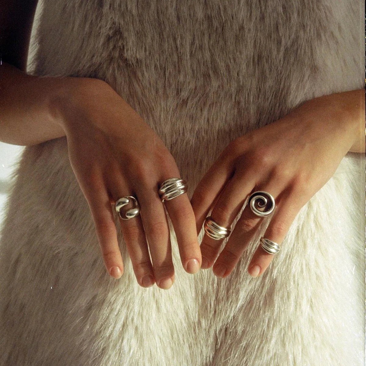 Kika Stylish Stainless Steel Layered Metal Texture Ring