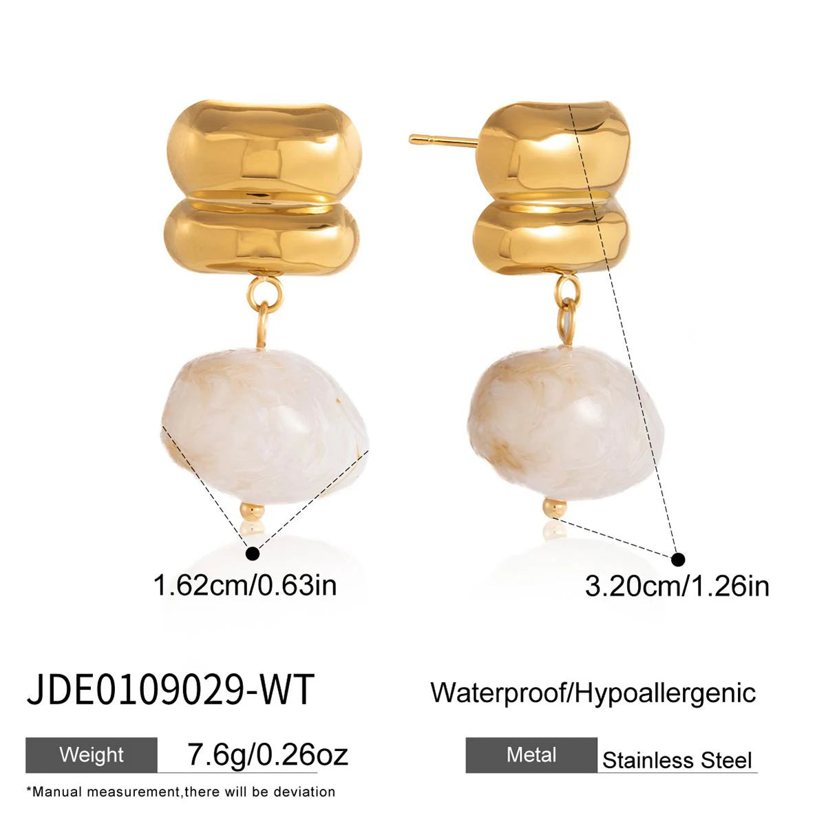 KIKA Multicolor Resin Drop Earrings Minimalist 18K Gold PVD Plated Stainless Steel 316L