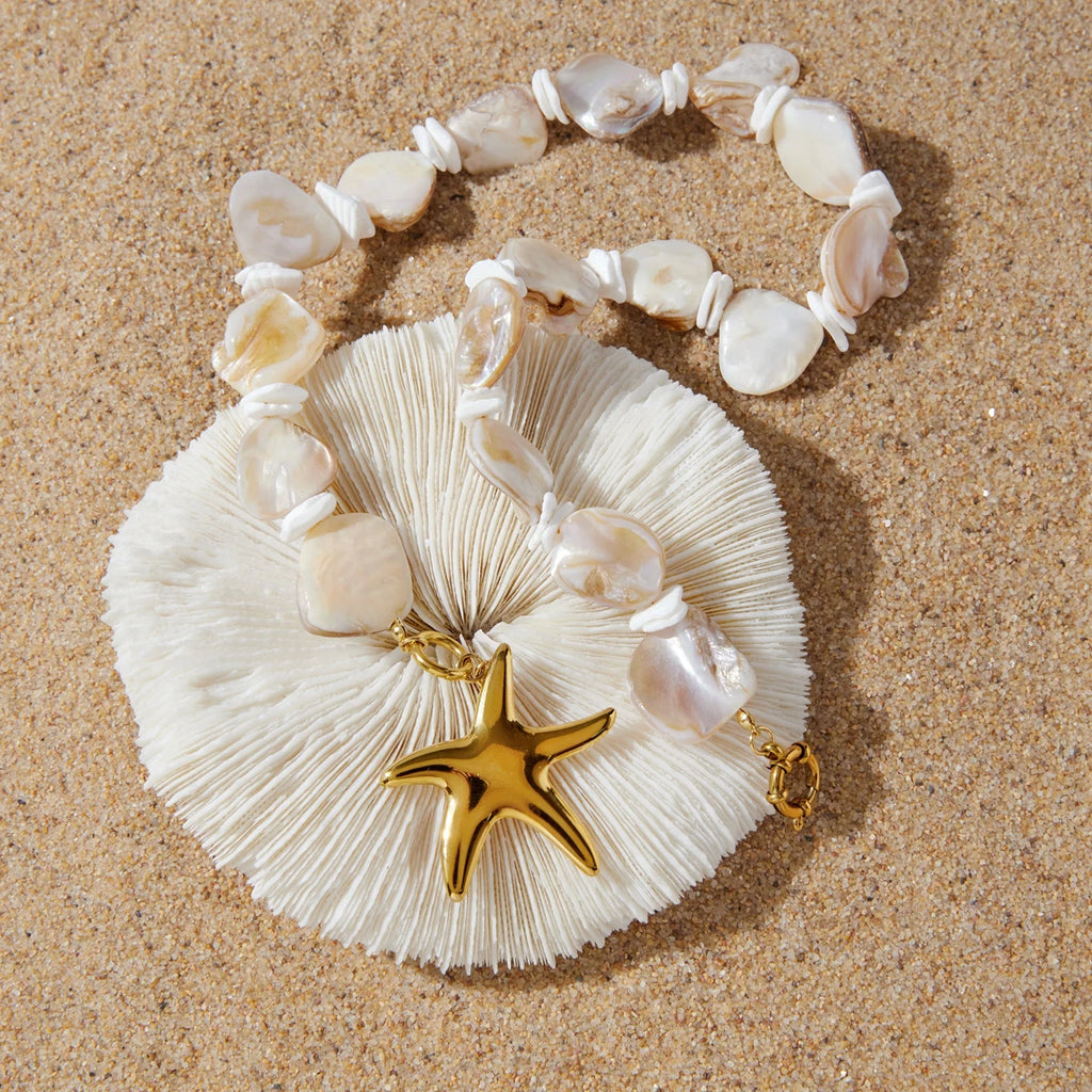 Kika Classic Starfish Pendant Glass Pearl Artificial  Shell Necklace