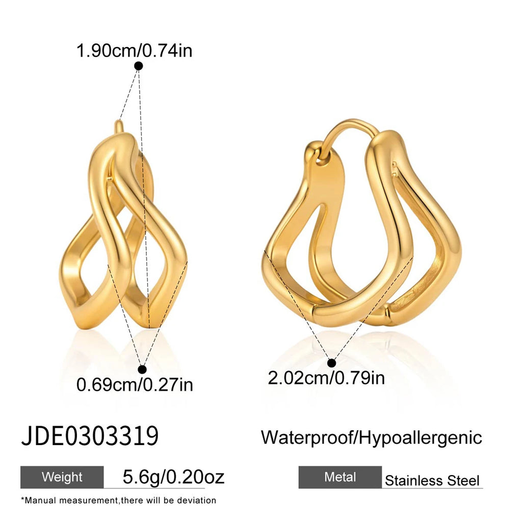 Kika Double Layer Wave Shape Clip Earrings 18K Gold PVD Plated Stainless Steel 316L