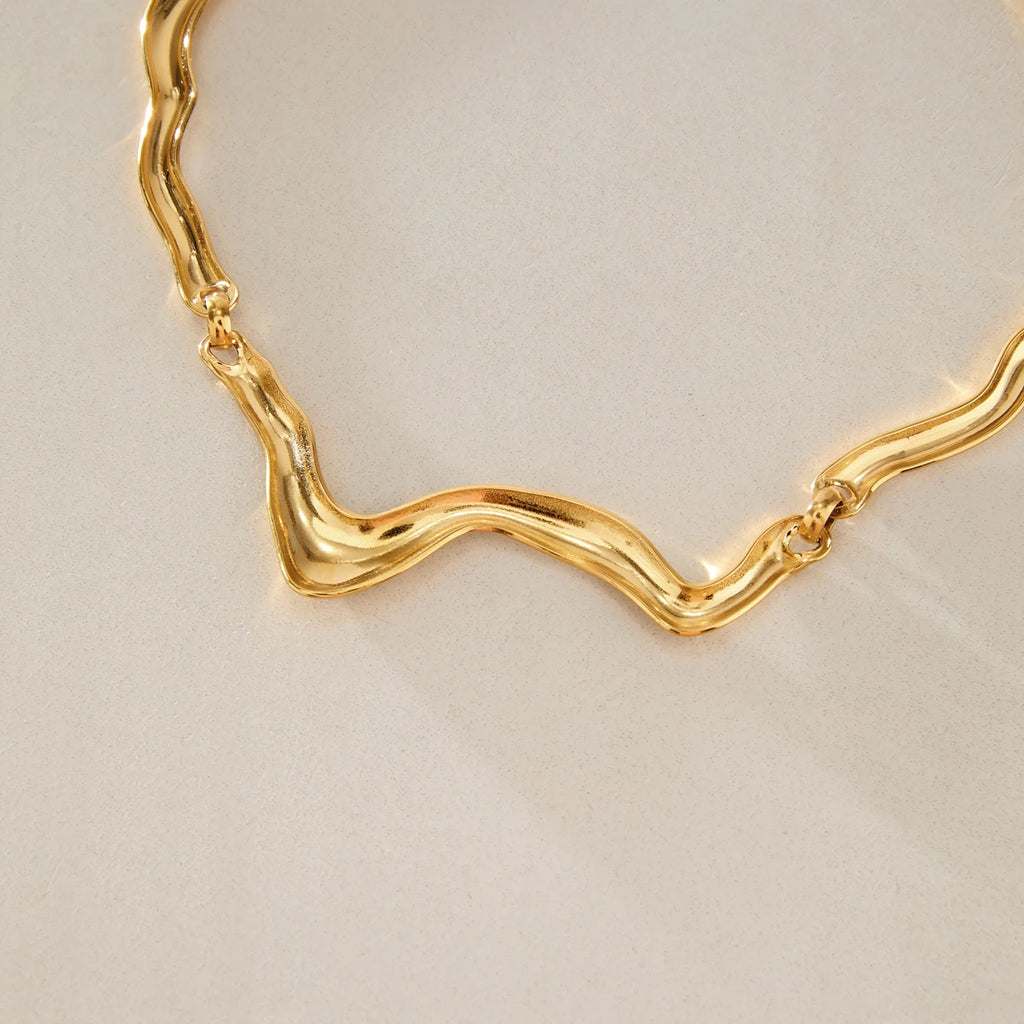 KIKA Chunky Wave Shape Choker Necklace For Women Minimalist 18K Gold PVD Plated Stainless Steel Necklace Fashion Jewelry Gift
