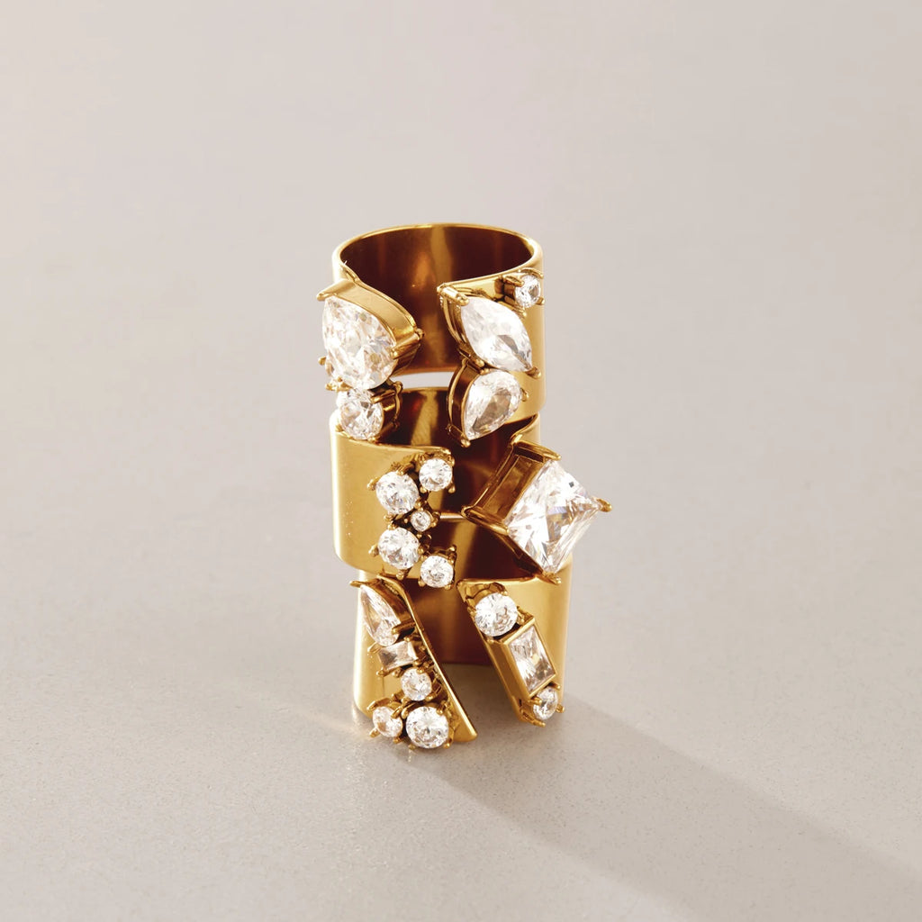 KIKA Classic Geometric Zircon Open Rings  18K Gold PVD Plated Stainless Steel 316L