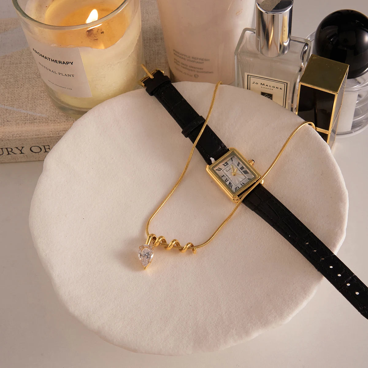 Kika Classic Gold Color White Drop-shaped Zircon Necklace