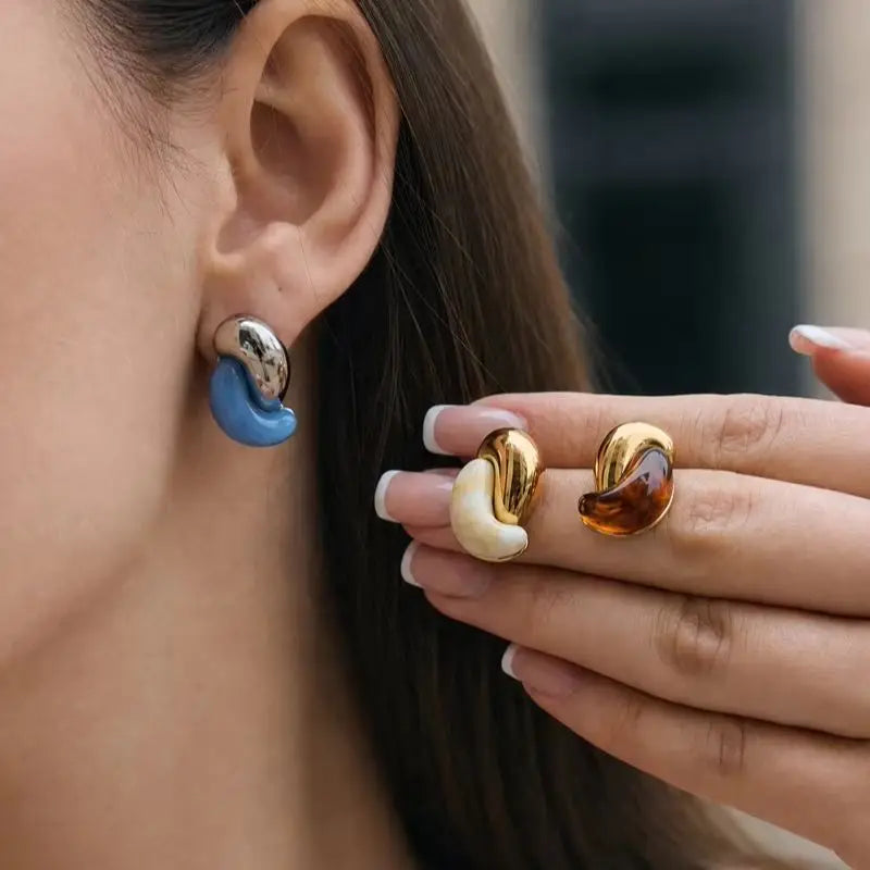 KIKA Classic Water Drop Resin Stud PVD 18K Gold Plated Stainless Steel 316L