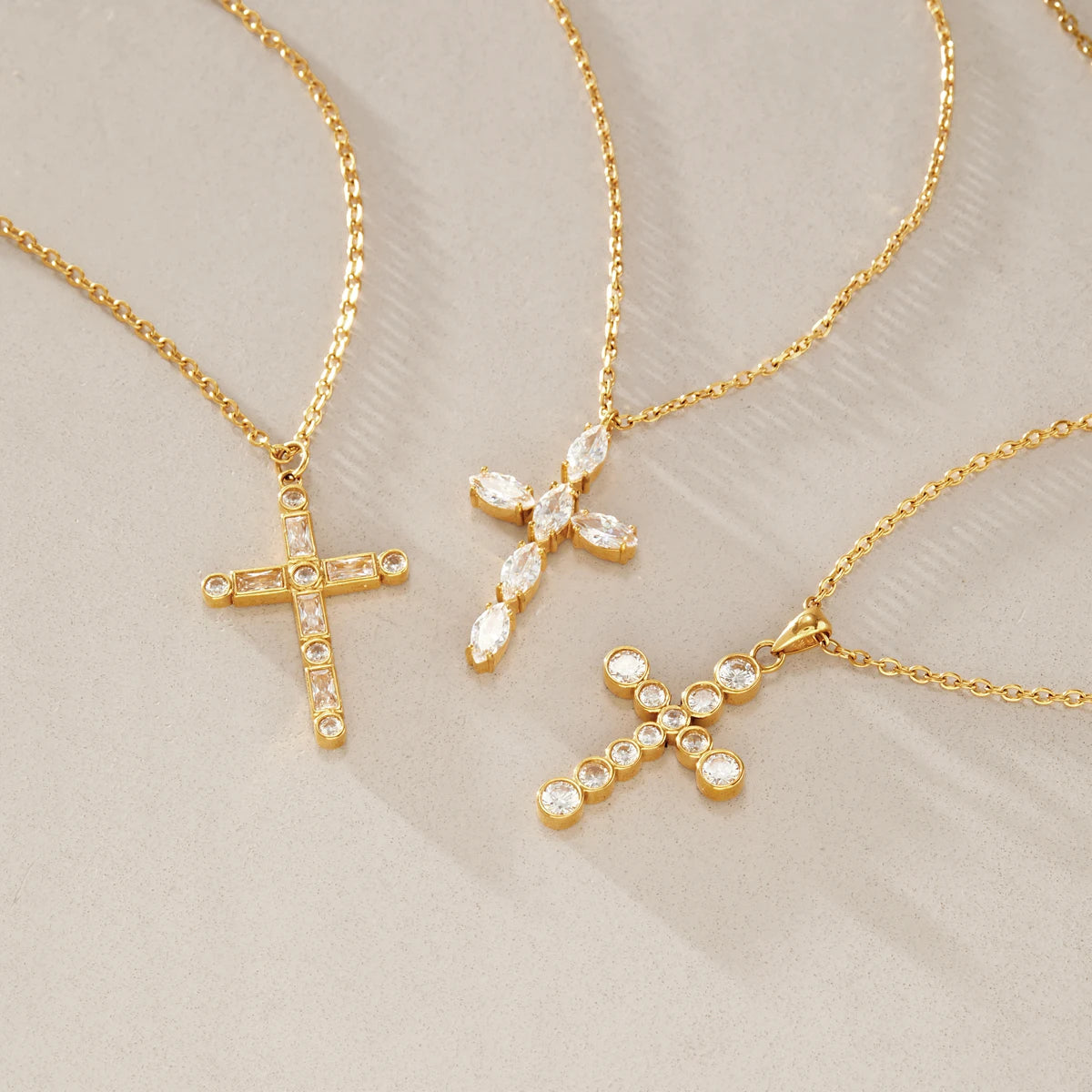 KIKA Classic Zircon Cross Pendant Necklace For Women Minimalist 18K Gold PVD Plated Stainless Steel Necklace Fashion Jewelry