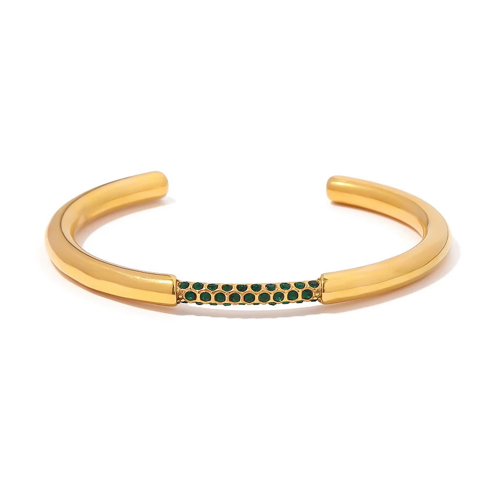 Kika Waterproof Metal Texture 18K Gold Color Stainless Steel Cuff Open Bracelet Bangle