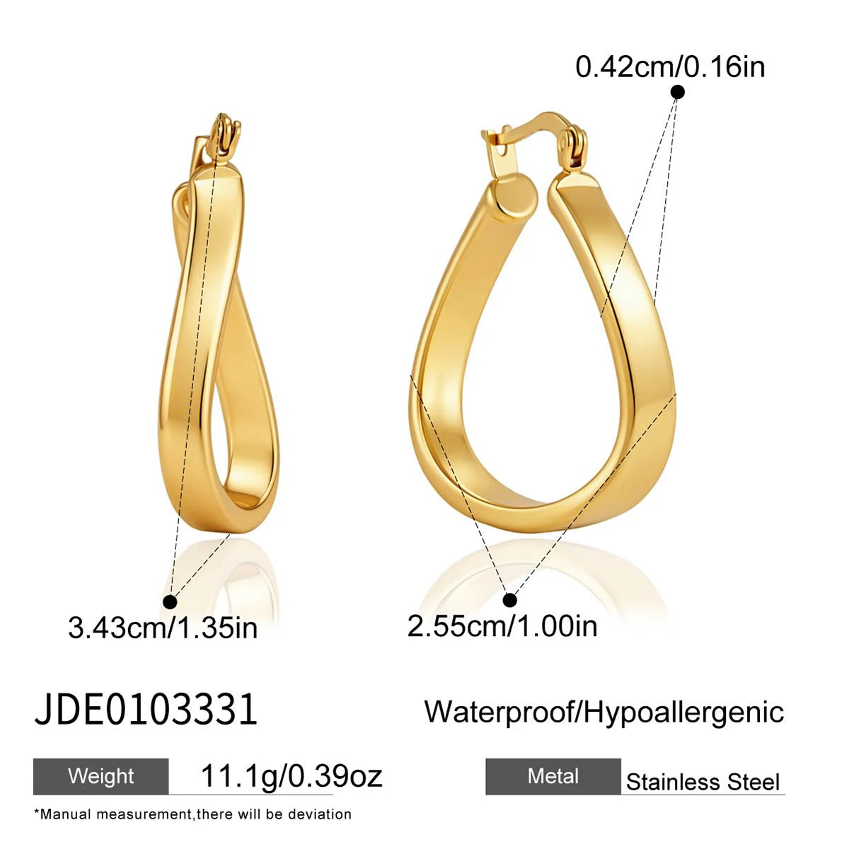 KIKA Hollow Water Drop Clip Earrings  Minimalist 18K Gold PVD Plated Stainless Steel 316L