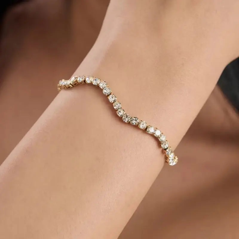 KIKA Classic Crystal Tennis Chain Wave Shape Bracelet For Women 18K Gold PVD Plated Stainless Steel Bracelet Fashion Jewelry