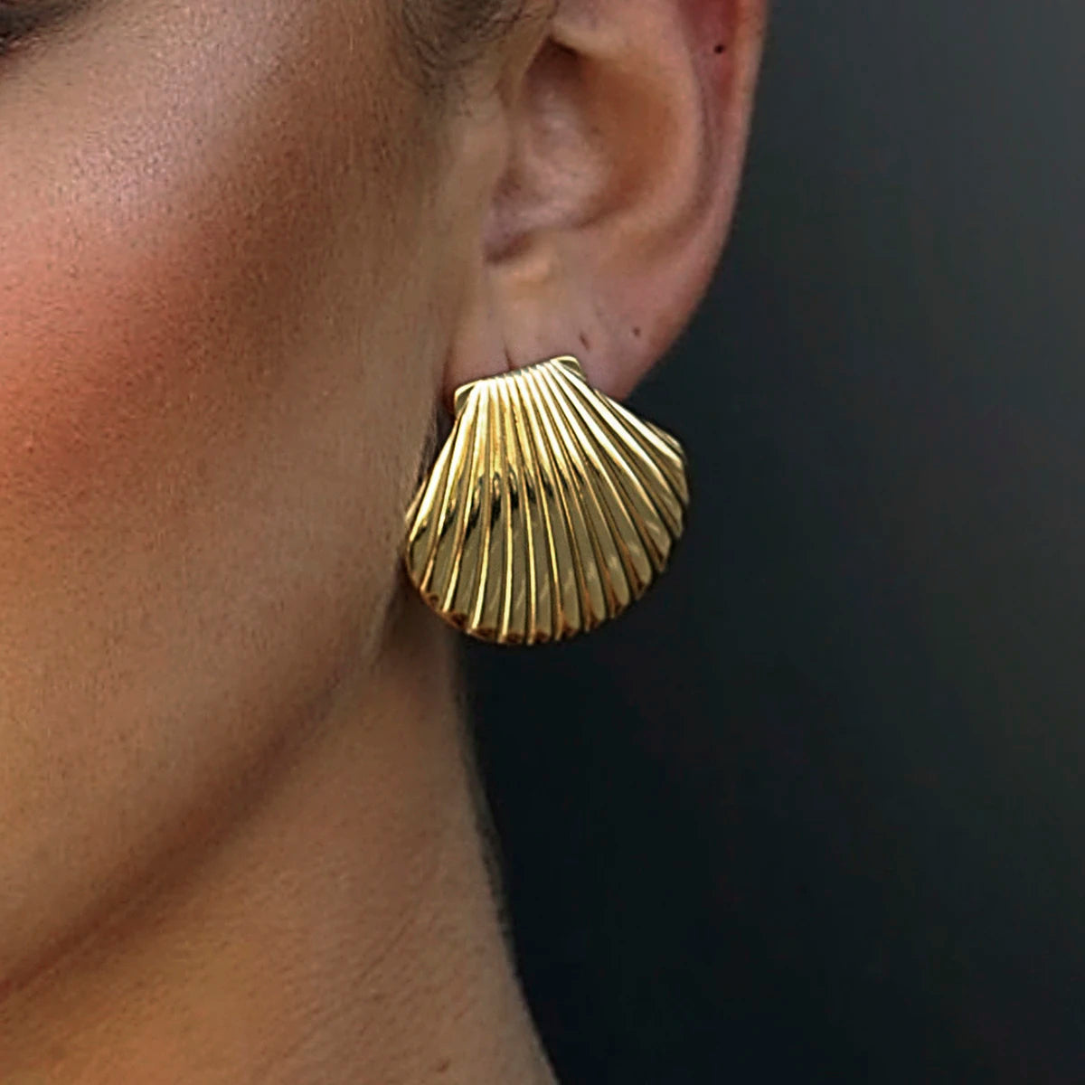 Stainless Steel Big Textured shell Big Stud Earrings Distinctive