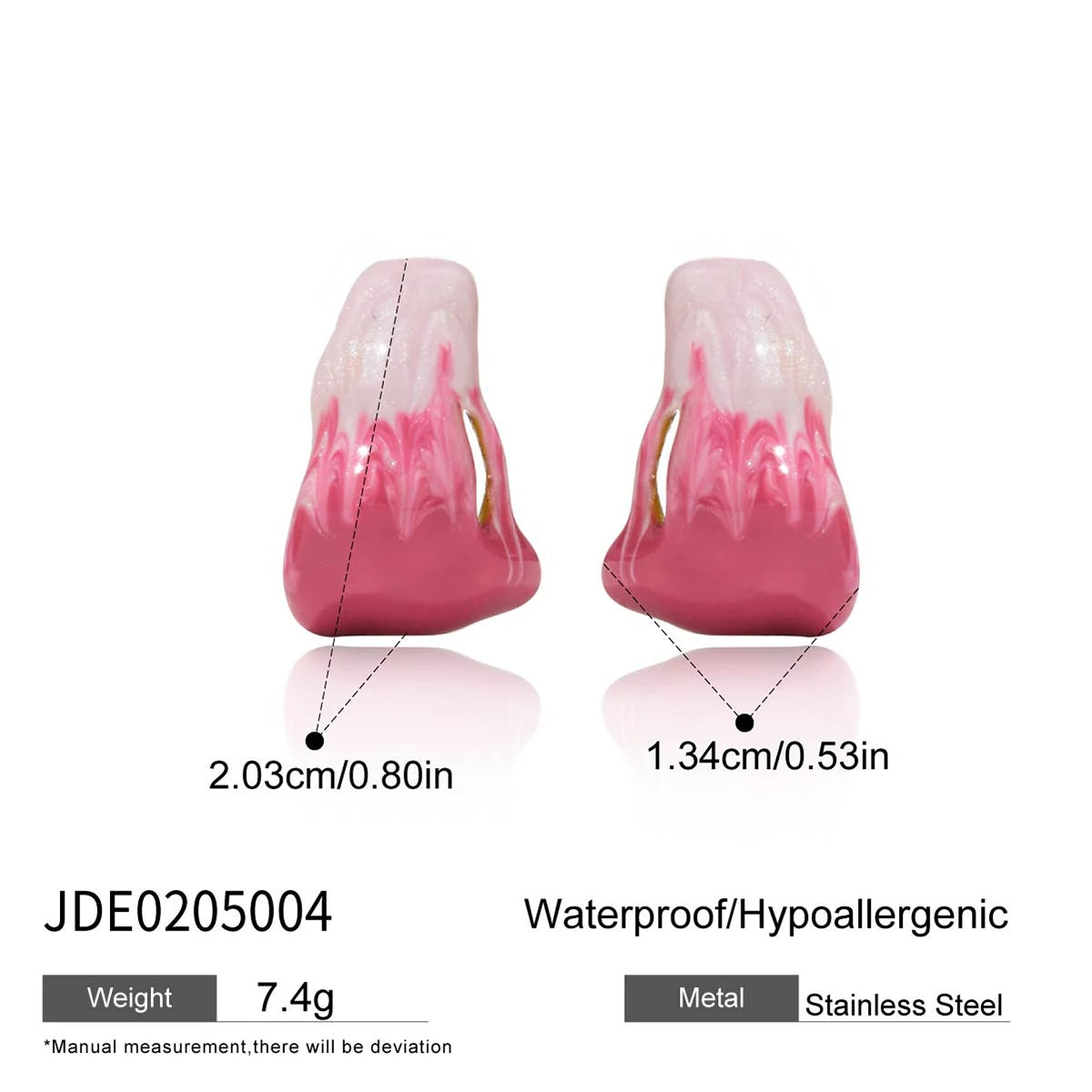 KIKA Vintage Square Red Double Color Drip Oil Ears Studs18K PVD Stainless Steel 316L Gold Color Irregular Drip Oil