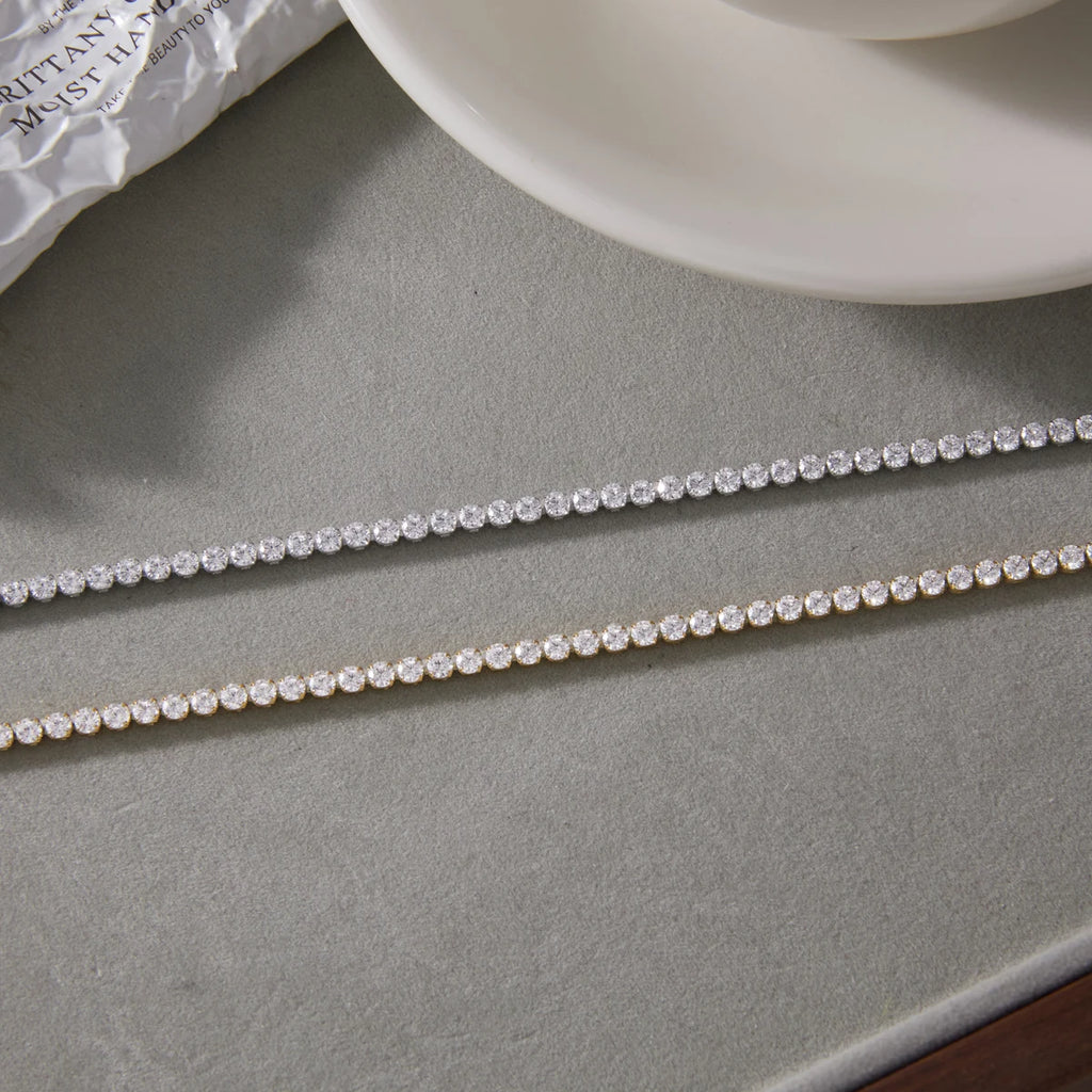 Kika Delicate Steel Color Paperclip Chain With White Zirconia Necklaces