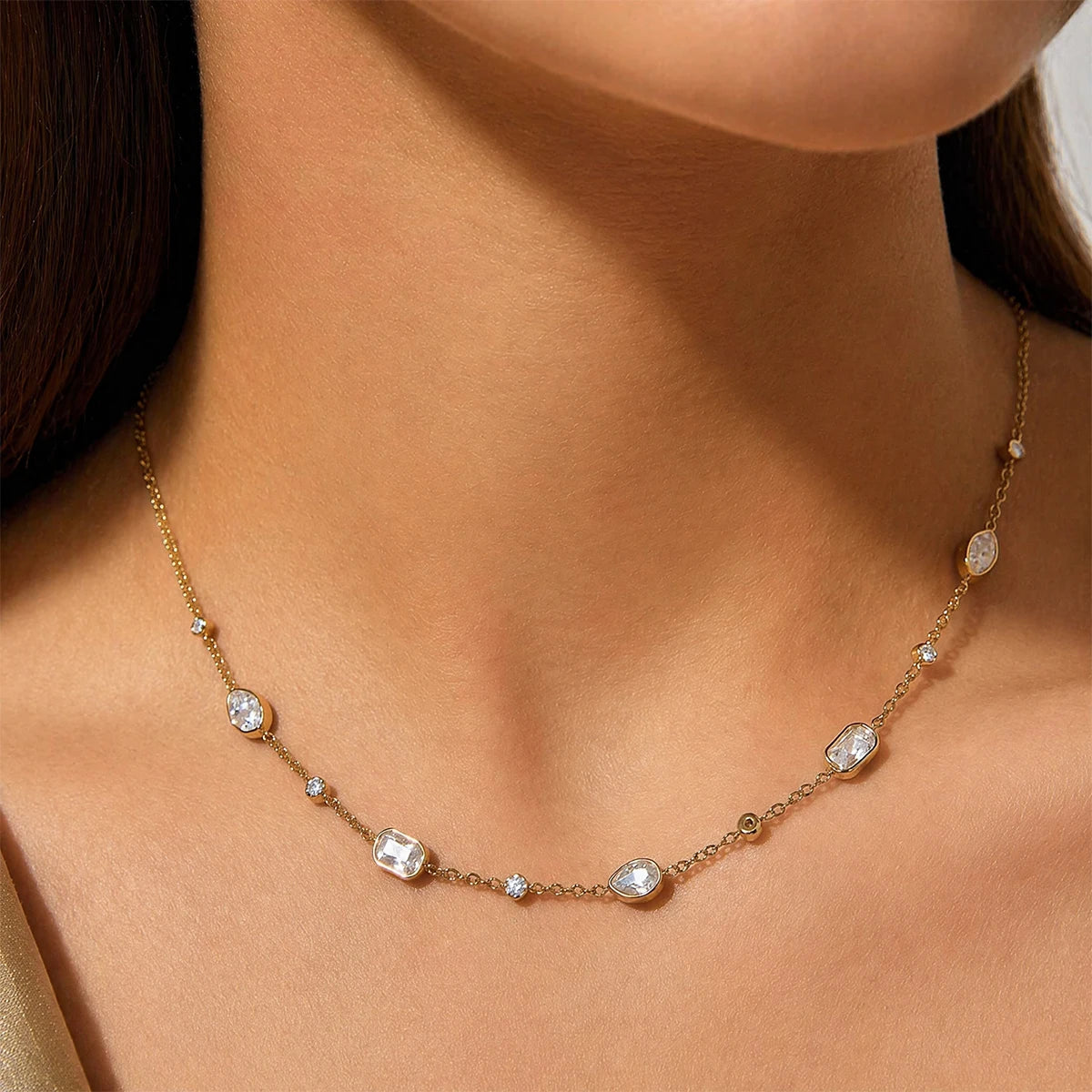 KIKA Delicate Geometric Zircon Pendant Necklace PVD Plated Stainless Steel 316L