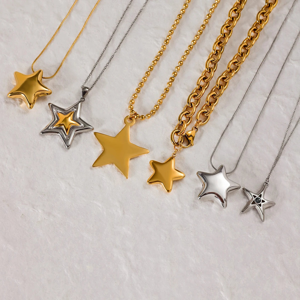 Kika Minimalist Classic  Stainless Steel Smooth Five Pointed Star Necklace
