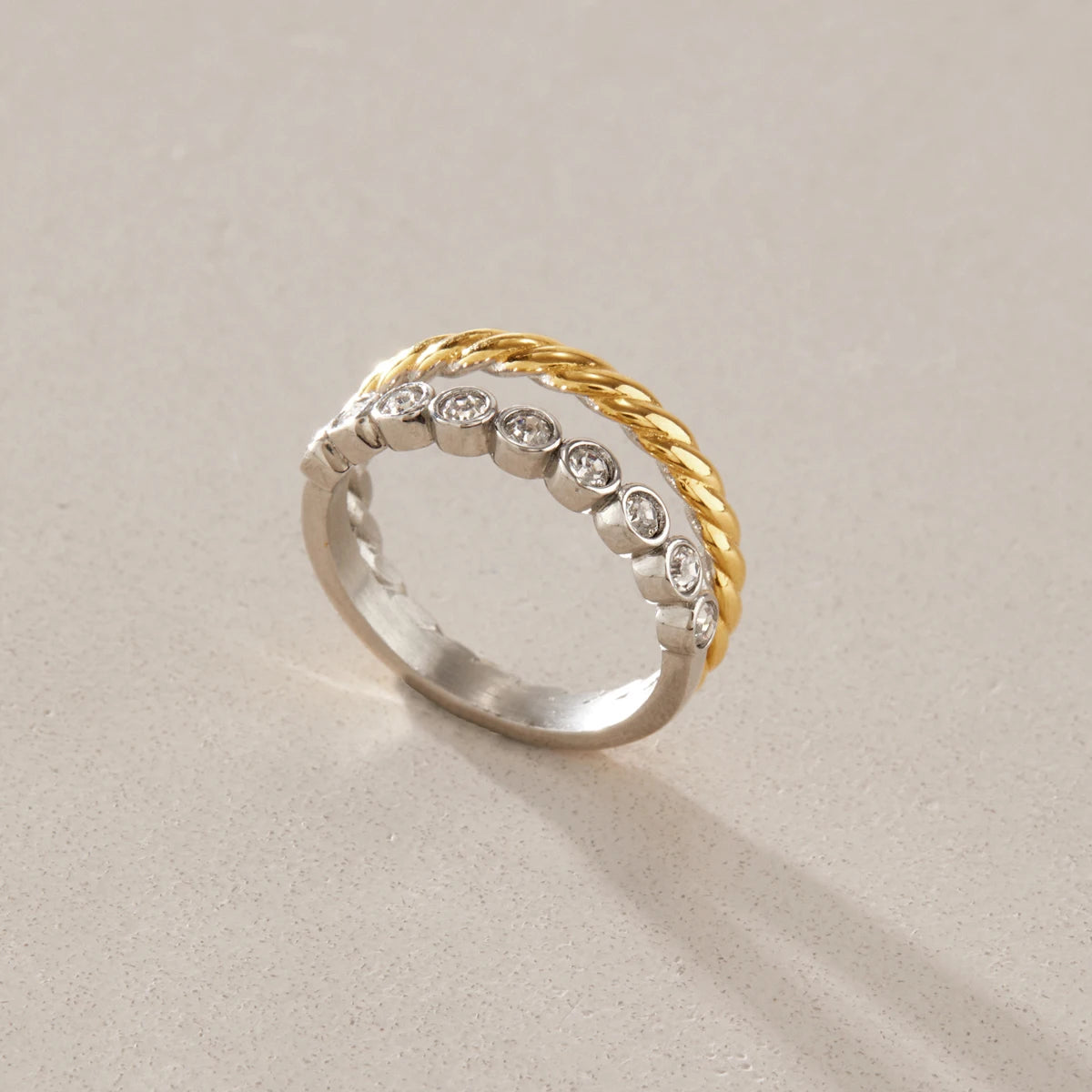 KIKA Delicate Zircon Mixed Color Double Layer Rings For Women 18K Gold PVD Plated Stainless Steel 316L