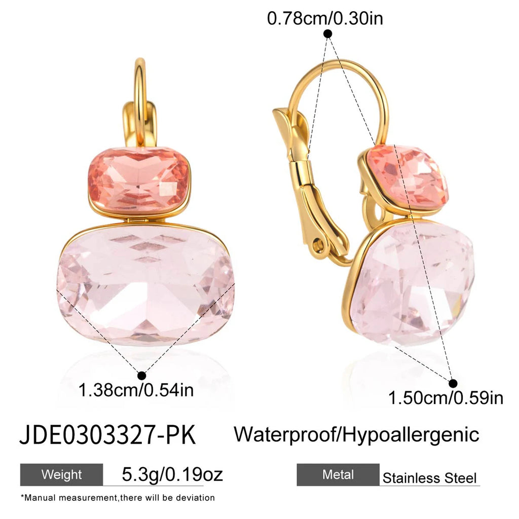 KIKA Delicate Blue White Colord Square Double-Layer Zircons Earrings  PVD Gold Plated Stainless Steel 316L