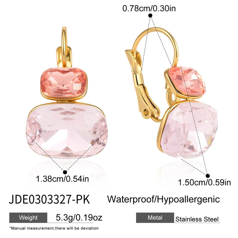 KIKA Delicate Blue White Colord Square Double-Layer Zircons Earrings  PVD Gold Plated Stainless Steel 316L