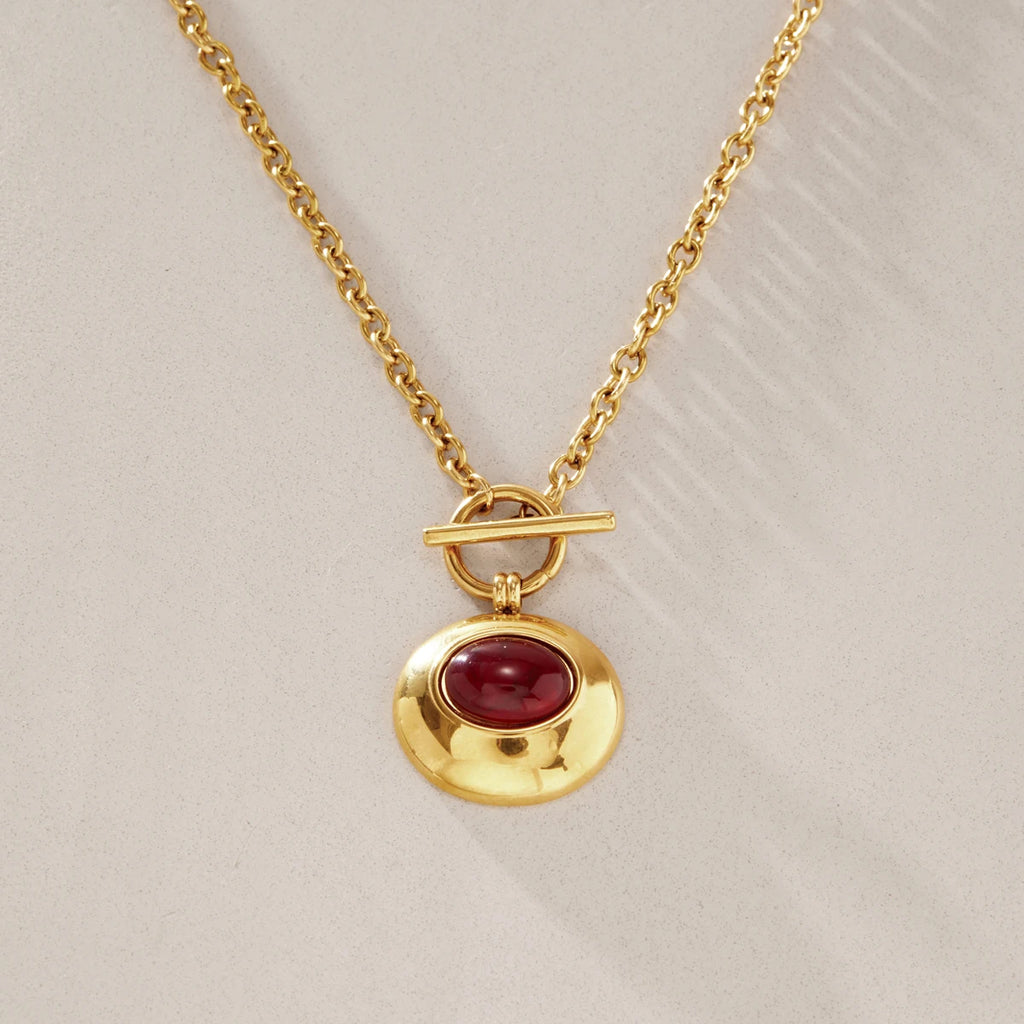 KIKA Classic Red Resin Pendant Necklace  18K Gold PVD Plated Stainless Steel 316L