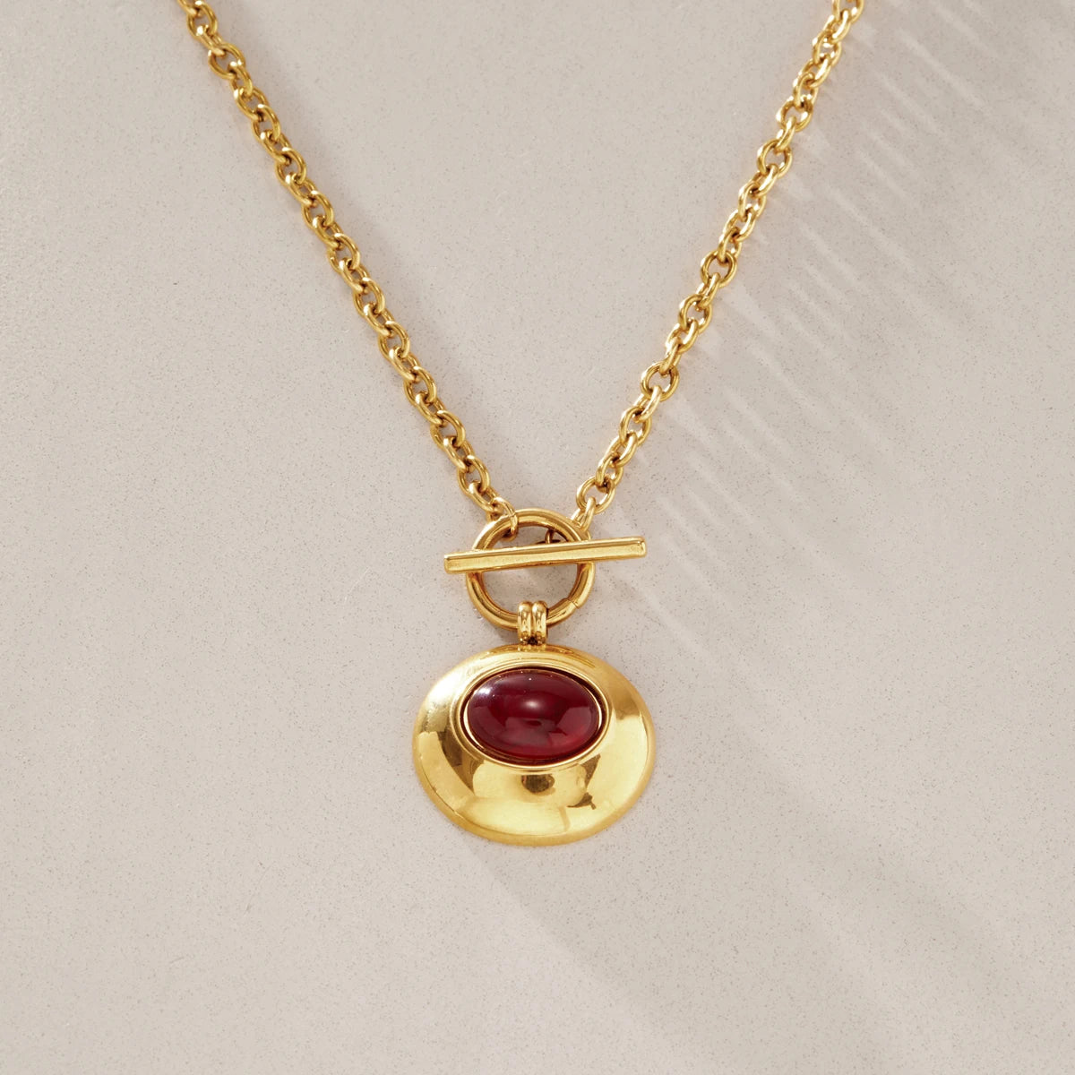 KIKA Classic Red Resin Pendant Necklace  18K Gold PVD Plated Stainless Steel 316L