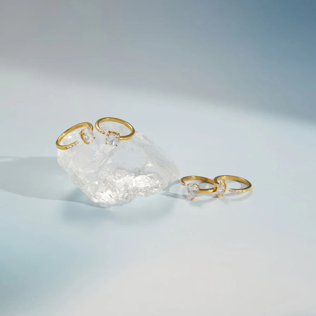 KIKA Classic Geometric Zircon Open Rings  PVD Plated Stainless Steel 316L