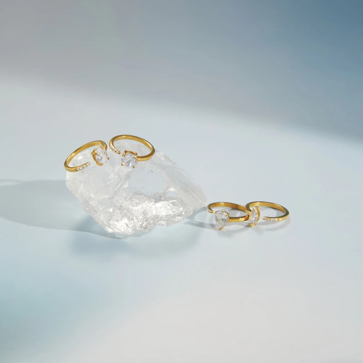 KIKA Classic Geometric Zircon Open Rings  PVD Plated Stainless Steel 316L
