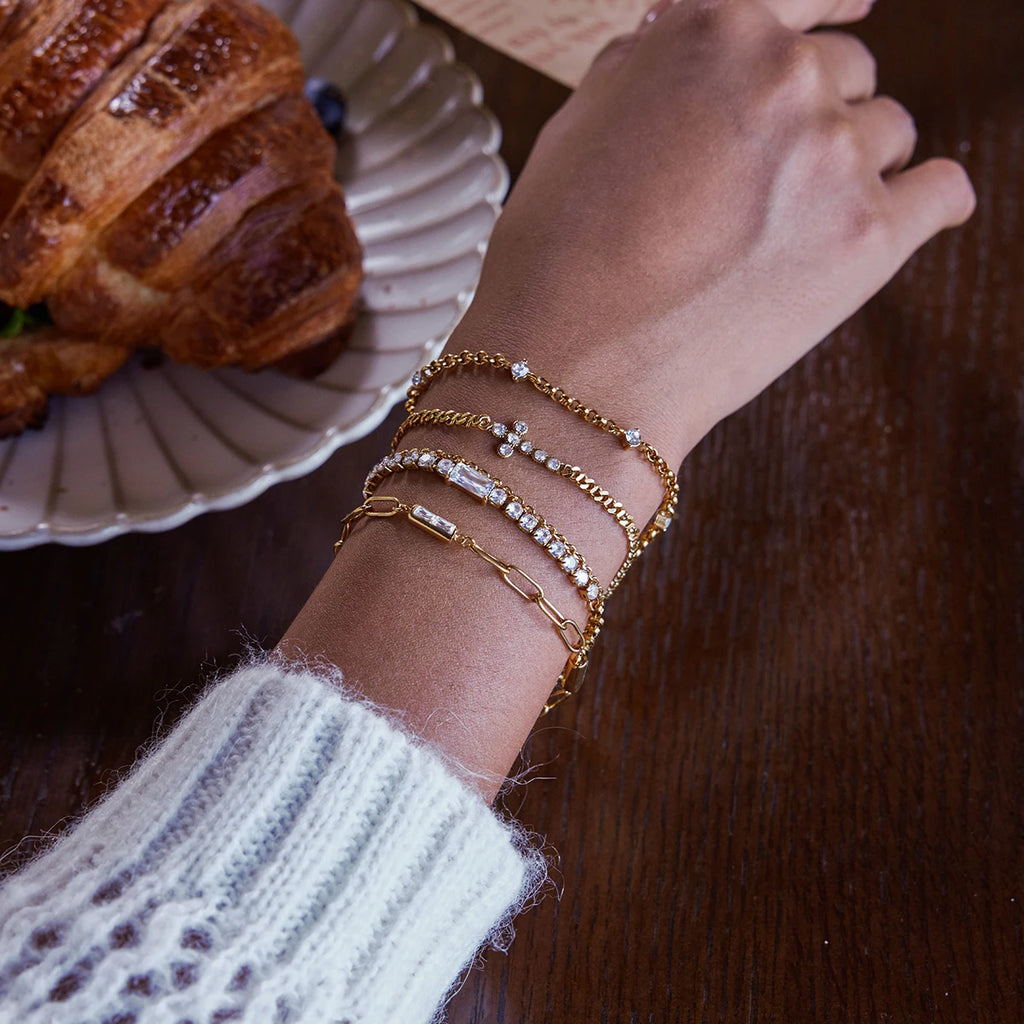 KIKA Minimalist Classic 18K Gold Color PVD Plated Inlay White Zircon Bracelets Waterproof Stainless Steel 316L