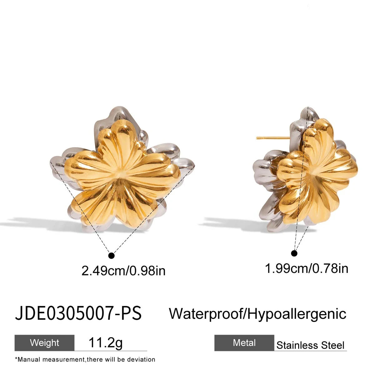 KIKA Minimalist 316L Plated Stainless Steel 316L Two tone Flower Ear Studs Irregular Earrings