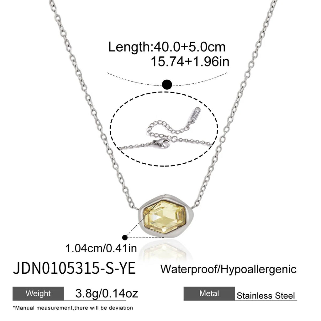 KIKA Geometric Glass Stone Pendant Necklace PVD 18K Gold Plated Stainless Steel 316L