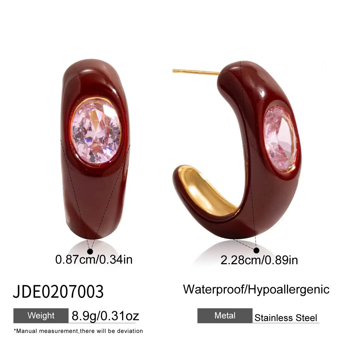 KIKA Vintage Square Red Double Color Drip Oil Ears Studs18K PVD Stainless Steel 316L Gold Color Irregular Drip Oil