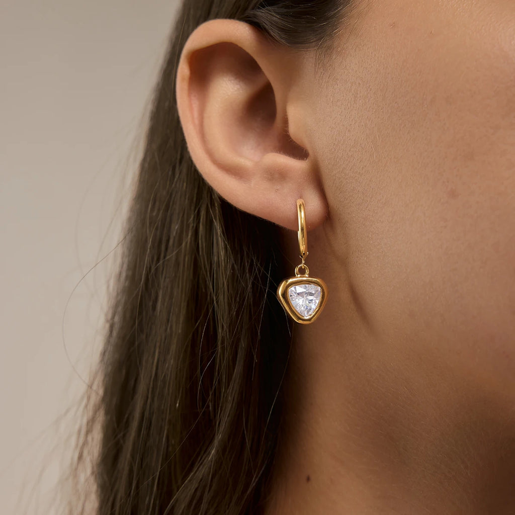 Kika Geometric Zircon Drop Earrings Minimalist 18K Gold PVD Plated Stainless Steel 316L
