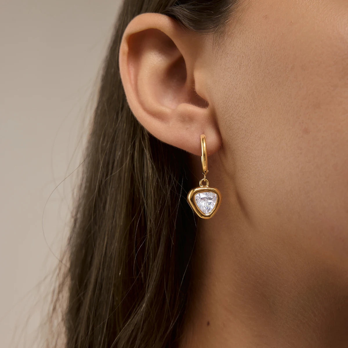 Kika Geometric Zircon Drop Earrings Minimalist 18K Gold PVD Plated Stainless Steel 316L