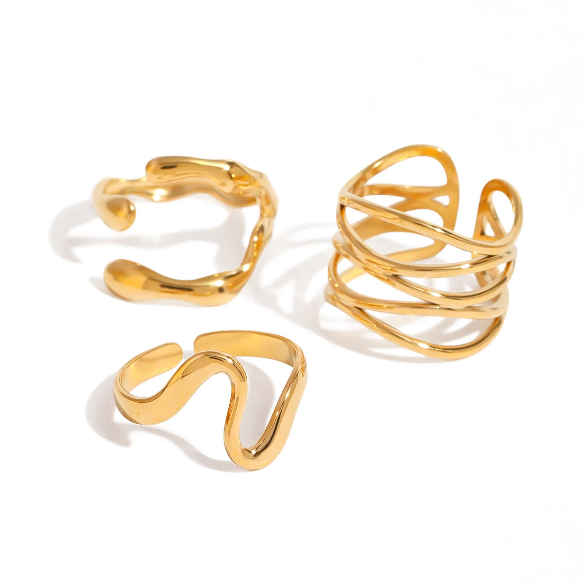 KIKA Fashion  Irregular Texture Set Ring Opening Adjustable PVD Plated Stainless Steel 316L