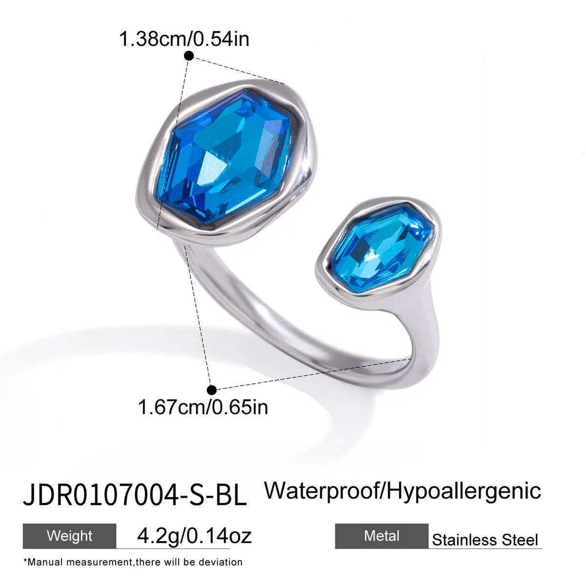 Kika Elegant Blue Zircon Statement Rings 18K Gold PVD Plated Stainless Steel 316L