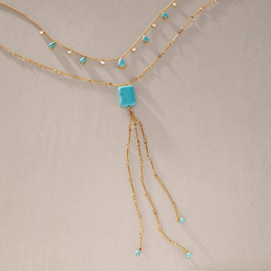 KIKA Geometric Blue Turquoise Necklace For Women Minimalist 18K Gold PVD Plated Stainless Steel Necklace Fashion Jewelry Gift